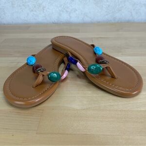 Women’s Beaded Thong Sandals Brown Multicolor Stone Flip Flops Size 6.5 NWT